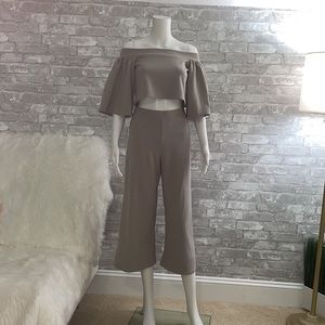 BooHoo off-the-shoulder pant suit